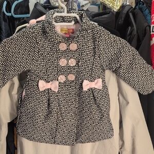 Chic Kids Black and White Pea Coat with Pink Accents